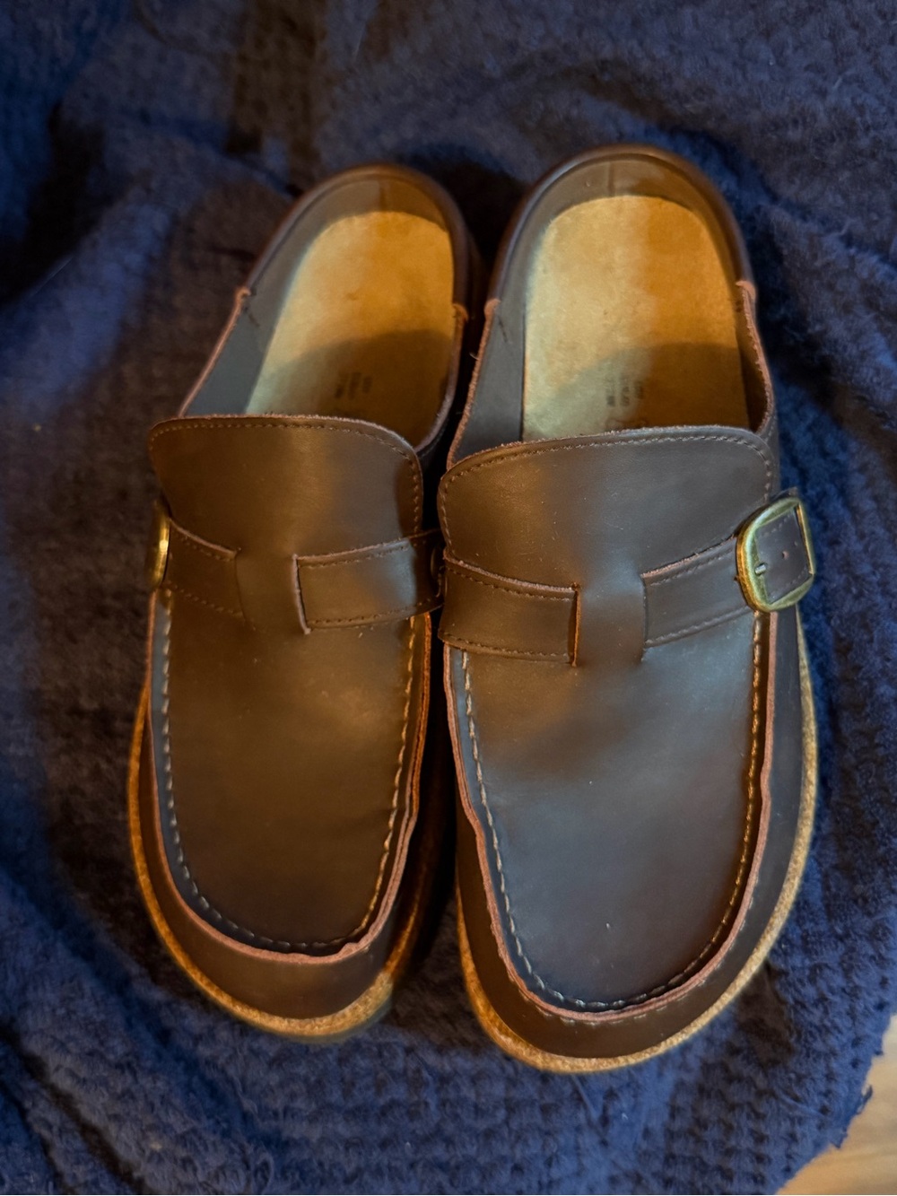 Women's Dark Brown Slip-On Leather Loafers with Buckle Detail
